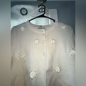 Cream Cardigan with Floral Embellishments